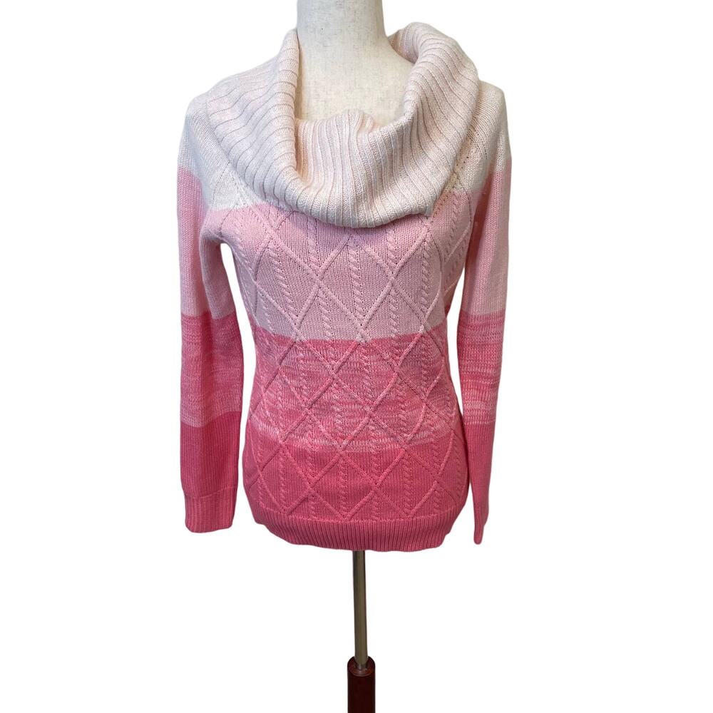 New York & Company Cowl Neck Color Block Pink Sweater Sz XS